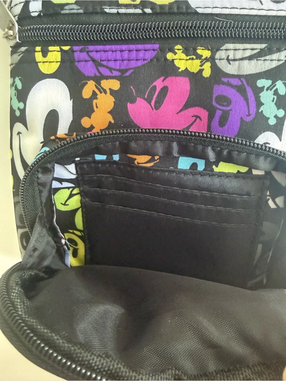 Disney Parks Mickey Mouse Pop Art Crossbody Bag Black Colorful Print